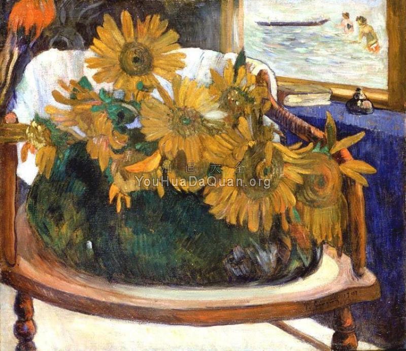 Still Life with Sunflowers on an Armchair - 保罗·高更